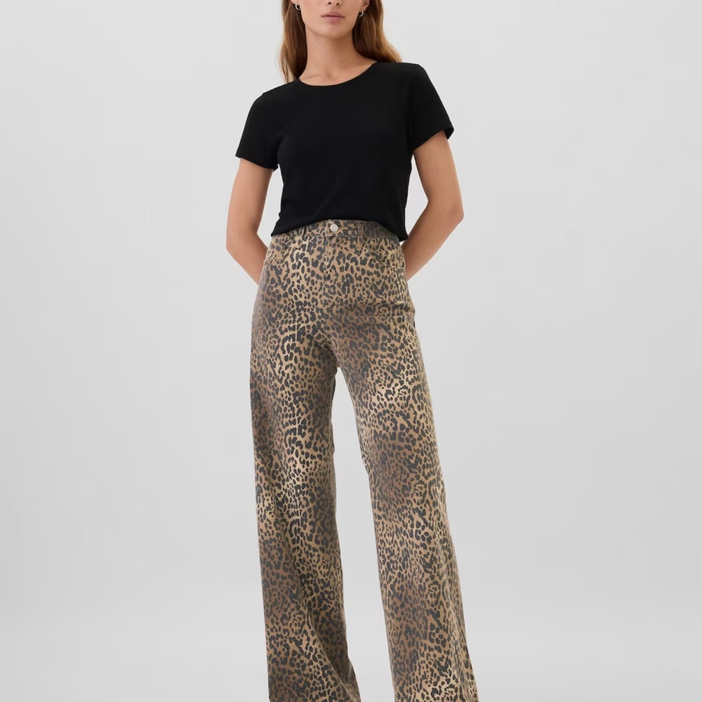 Gap High Rise Wide Leg Leopard Pants